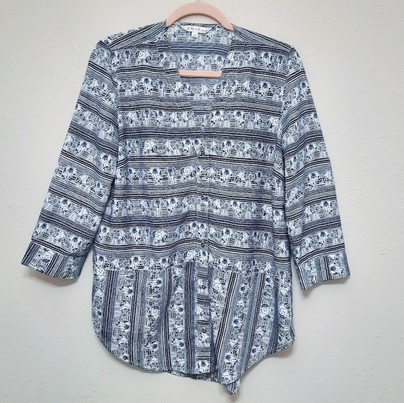 DownEast Tops - Downeast Blue & White Elephant Blouse M